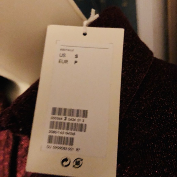 NWT H&M Studio Collection Rust Red Long Sleeve Glittery Metallic Jersey Shirt S - Picture 7 of 8